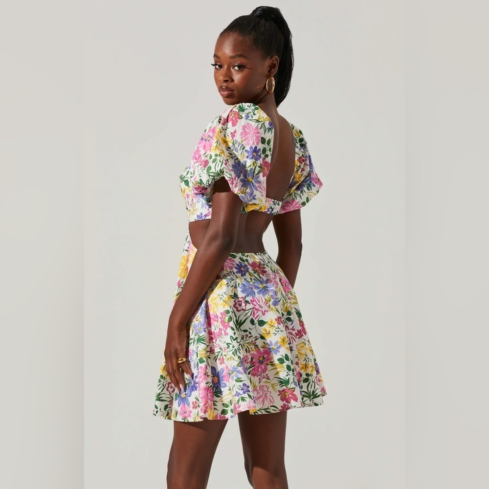 ASTR Clarita Cut Out Mini Dress in Pink Yellow Multi Floral Size Small NWT - Picture 12 of 13